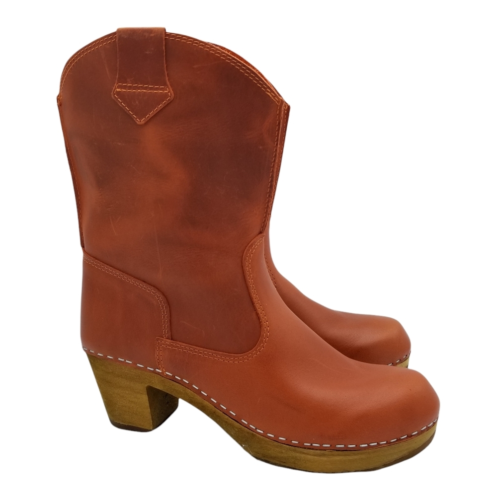 Sanita Juna Western Style Clog Boots 39/8 Cognac Brown.